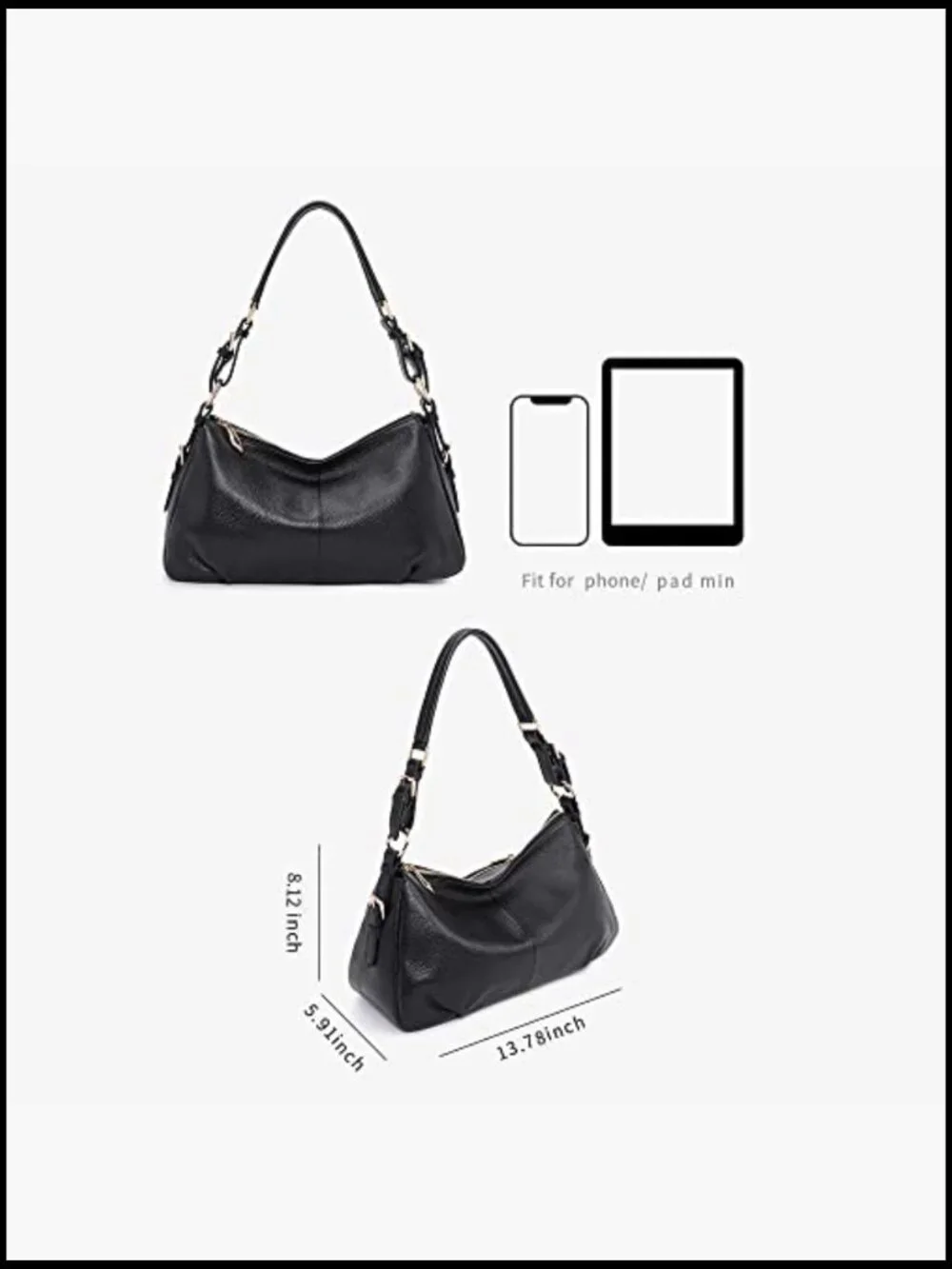 Vintage Soft Leather Hobo Handbag Top Handle Shoulder Bag Classic Room Purse